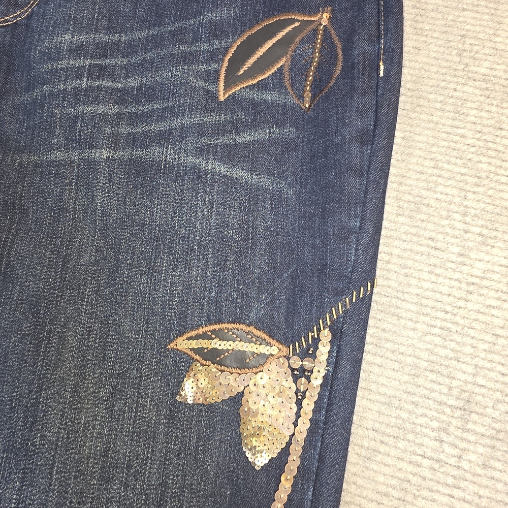 Coldwater Creek Blue Boot Cut Jeans with Gold Embroidery & Sequins - Picture 6 of 16